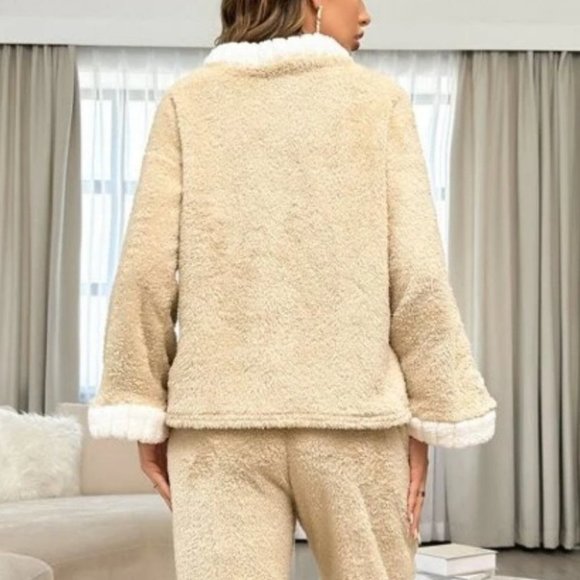 Soft Flannel button down shirt with pants Tan PJ Set - Picture 6 of 7